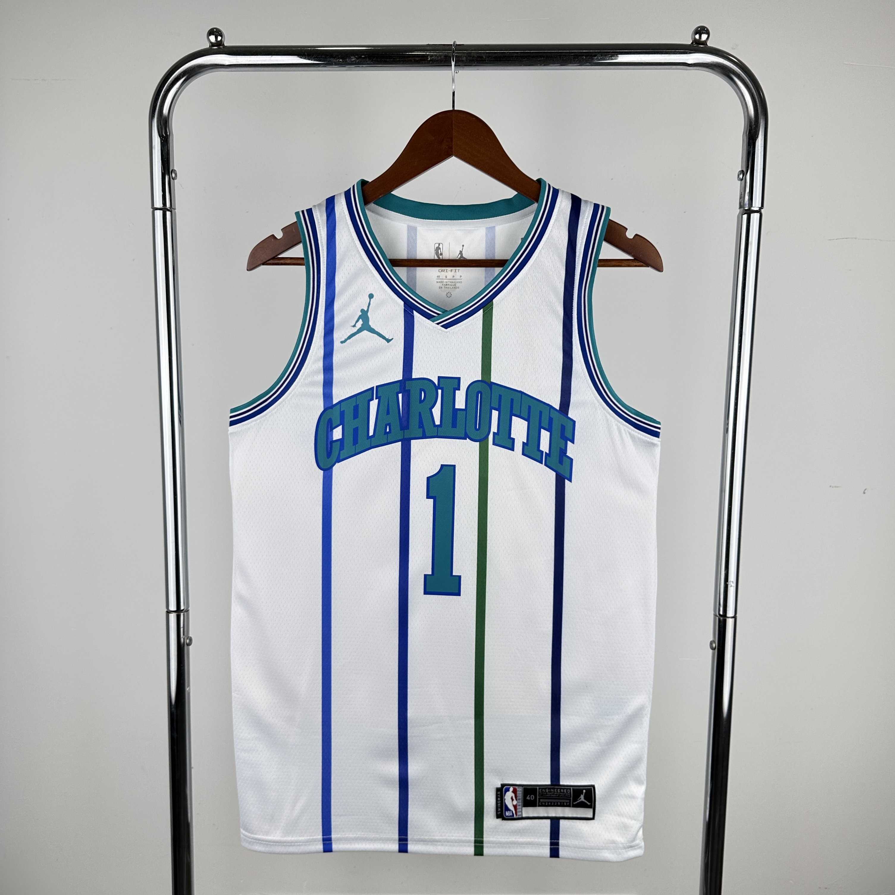 Men Charlotte Hornets #1 Ball White Throwback 2024 NBA Jersey